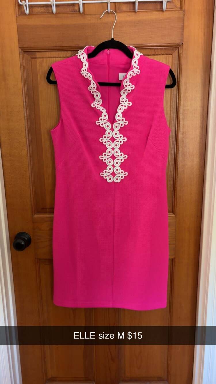 ELLE Sleeveless Pink Shift Dress with White Trim Detail Size M
